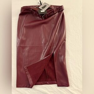Marc New York Chic Maroon Leather Pencil Skirt